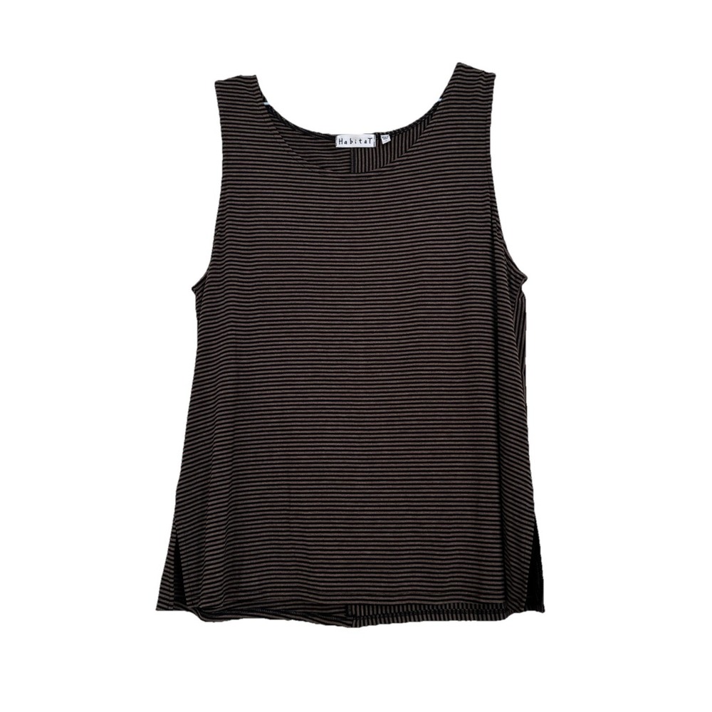 Habitat Top Womens Sz Large Brown Black Stripe Tank‎ Jersey Knit Lagenlook